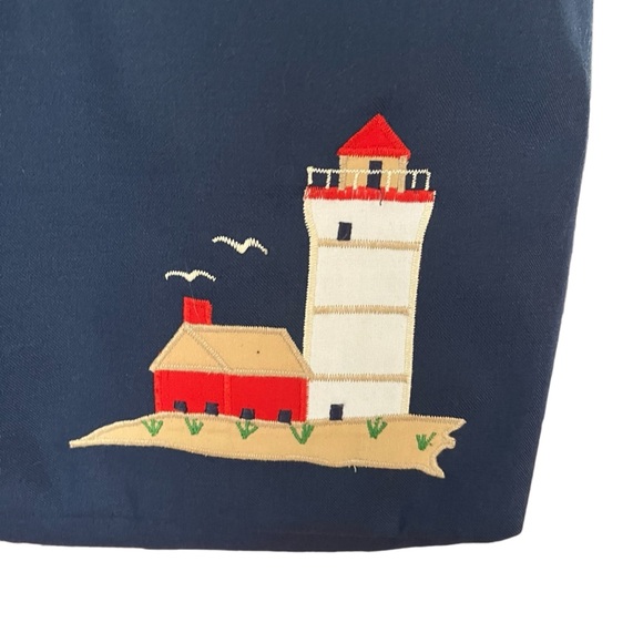 Vintage Tori Totes of Georgia lighthouse handbag with wooden clasp navy red - Picture 5 of 15